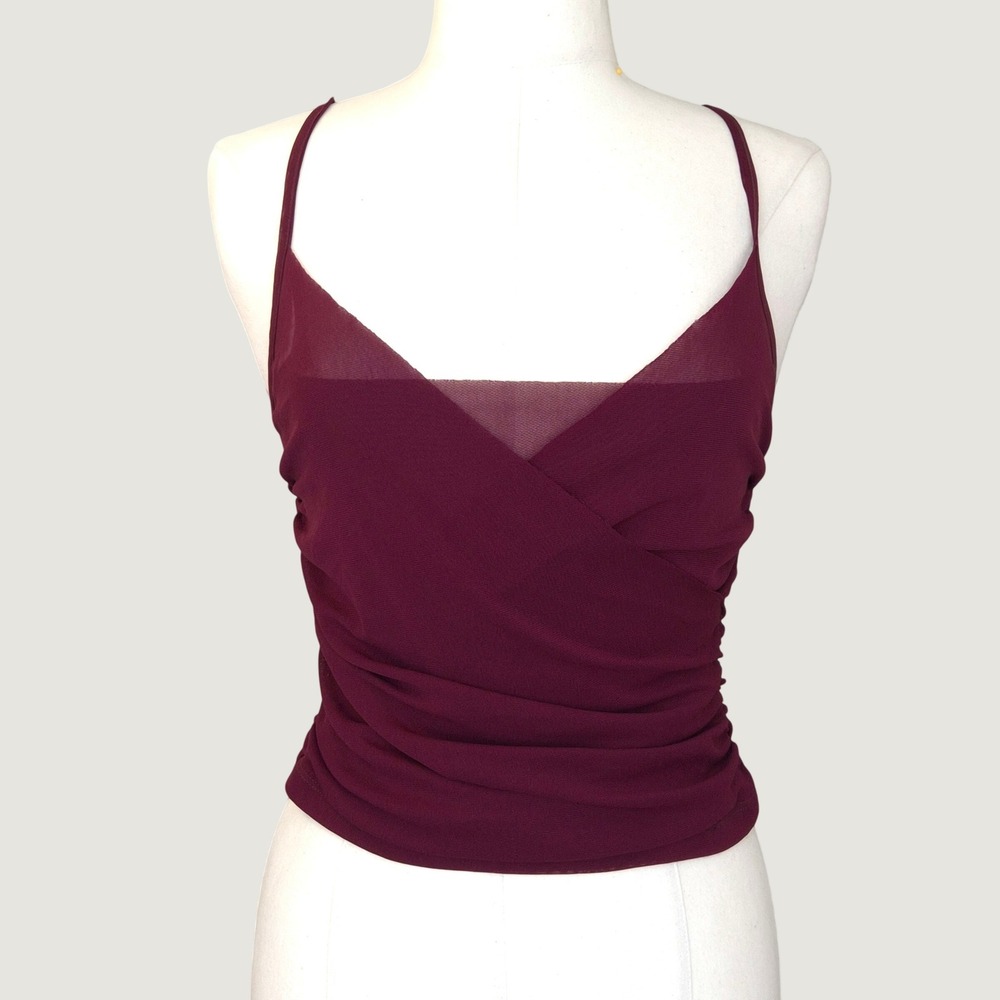 Free People Camisole Womens Small Burgundy Excellent Mesh Ruched Wrap Top